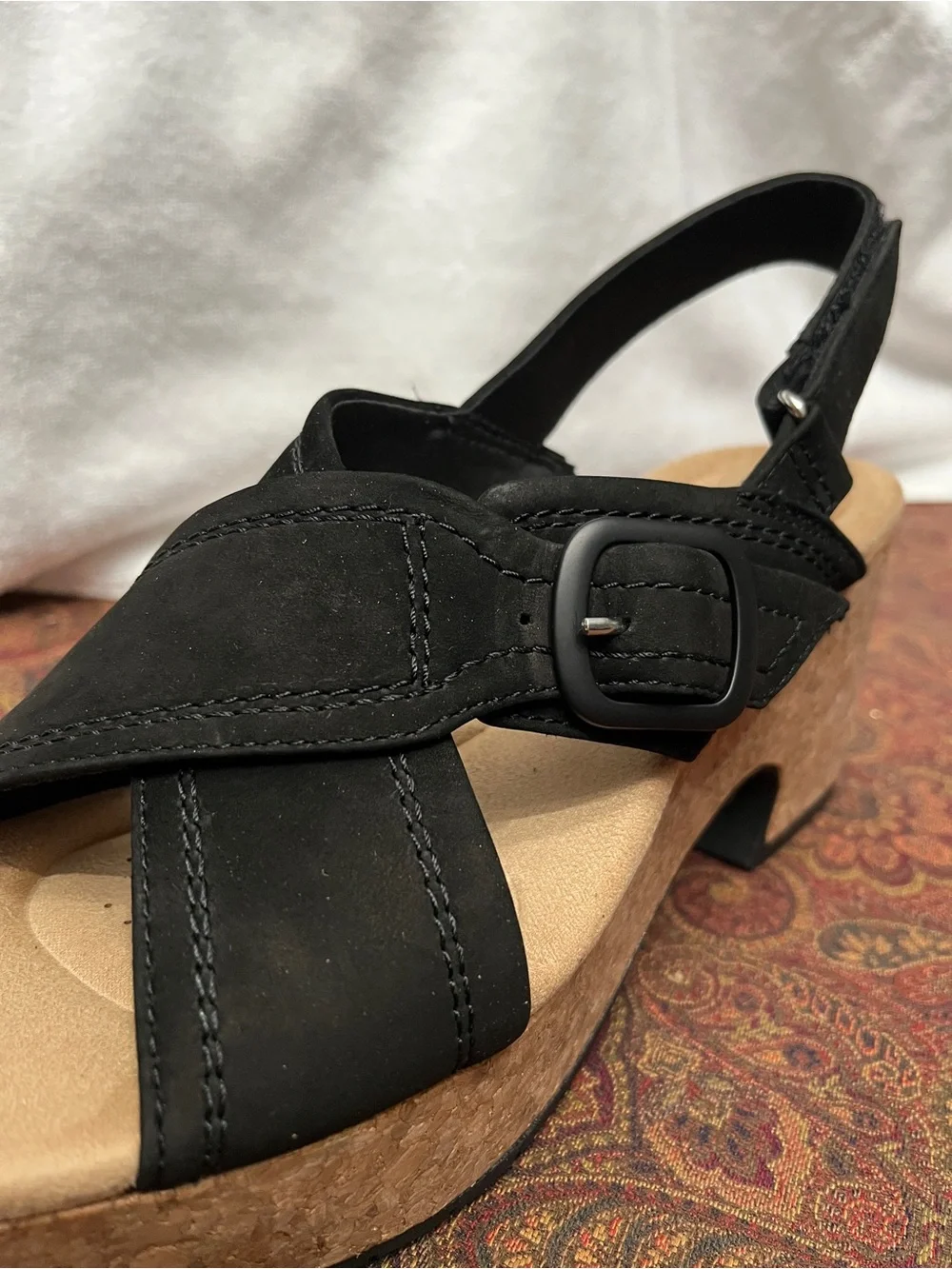 Clarks Nerisa Pace Wedge Heel Sandals - Black Nubuck - NWT - 8.5 Medium